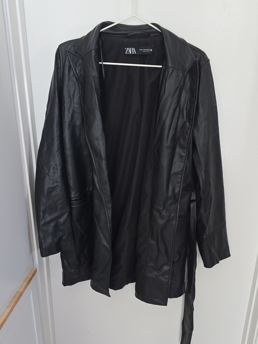 Zara Black Faux Leather Belted Coat